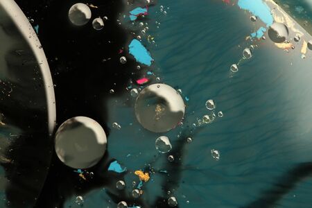 Abstract bubble drop texture background. Acrylic color in water and oil.の写真素材