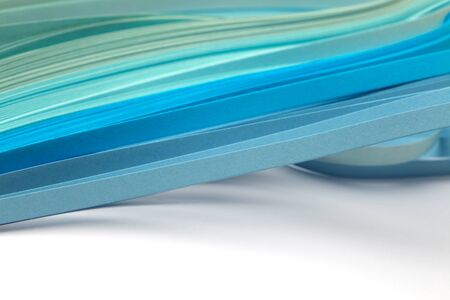 Abstract blue (turquoise) color strip wave paper horizontalの写真素材