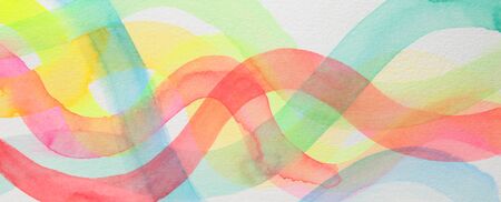 Abstract watercolor and acrylic wave painting. Color canvas texture horizontal background.の写真素材