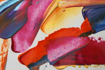 Abstract acrylic and watercolor smear blot painting. Color long horizontal texture background.の写真素材
