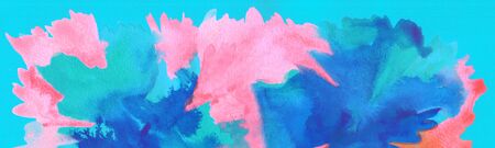 Watercolor smear blot painting. Canvas texture horizontal abstract background.の写真素材