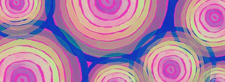 Abstract hypnotic rainbow acrylic and watercolor circle painting horizontal background. Texture paper.の写真素材