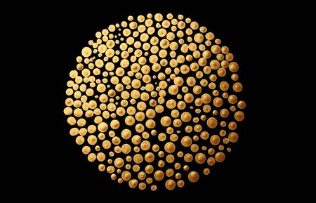 Gold (bronze) dots circle on black. Art Abstract  texture background.の写真素材