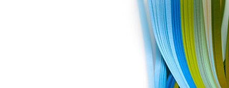 Abstract gradient blue color wave curl strip paper horizontal background. の写真素材