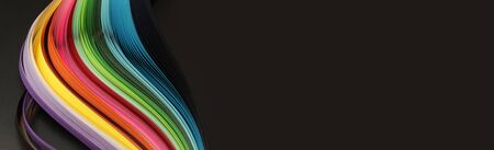 Rainbow color strip wave paper. Abstract texture black long horizontal background.の写真素材