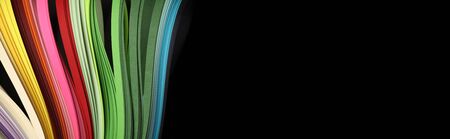 Rainbow color strip wave paper. Abstract texture black long horizontal background.の写真素材