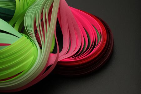 Rainbow color strip wave paper. Abstract texture black long horizontal background.の写真素材