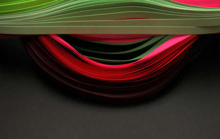 Red and green color strip wave paper. Abstract texture black horizontal background.の写真素材