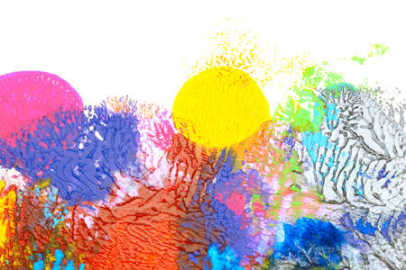 Abstract acrylic and watercolor smear blot painting. Saturated Color horizontal texture background.の写真素材