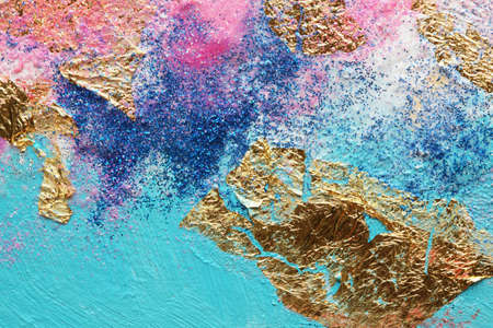 Abstract acrylic  smear blot painting with cold glitter. Color horizontal texture background.の写真素材