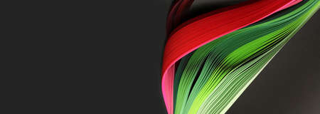 Green and red color strip wave paper. Abstract texture black long horizontal background.