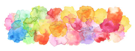 Watercolor smear blot painting. Canvas texture long horizontal abstract background.の写真素材