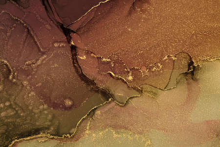 Abstract brownand gold glitter color background. Marble texture. Alcohol ink colors.の写真素材