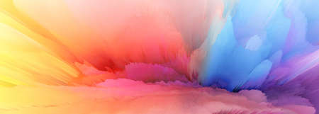 Digital Illustration. Color rainbow blot splash. Abstract long horizontal background.の写真素材