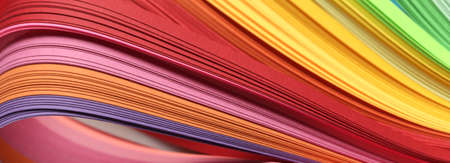 Abstract gradient rainbow color wave strip paper long horizontal background.の写真素材