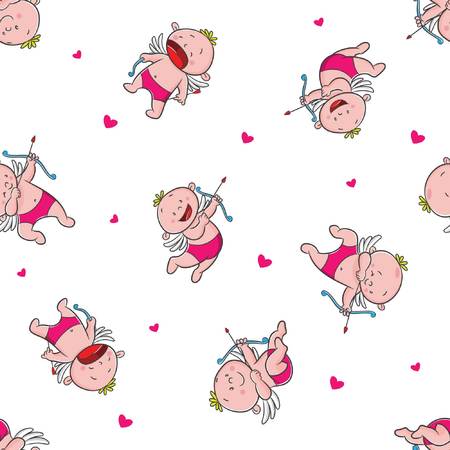 doodle pattern cupid vector, cartoon character, valentines dayのイラスト素材
