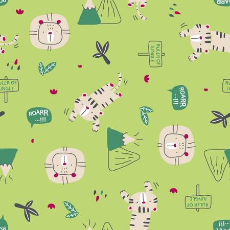 vector illustration lion and tiger cartoon character, pattern vectorのイラスト素材