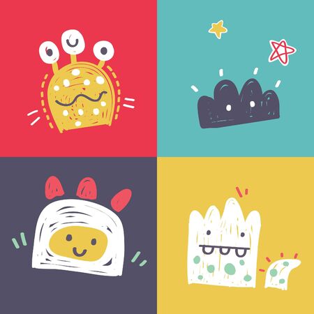 set cute monster cartoon vector for babies, illustrationのイラスト素材