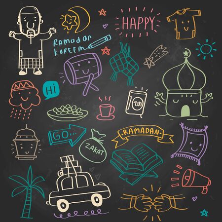 ramadan kareem design element, doodle style , Vector illustration celebration in idul fitri, ramadan kareem means "happy fasting ramadan"のイラスト素材