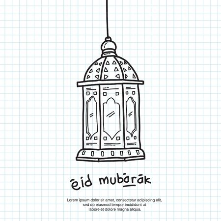 eid mubarak greeting card, line art drawing on paperのイラスト素材