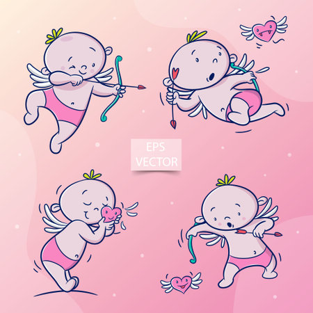 Set of Cupid angels charactersのイラスト素材