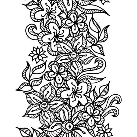 Black and white floral seamless patternのイラスト素材