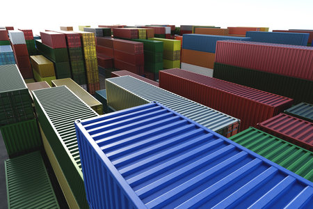 Cargo industrial containers top view at sunset