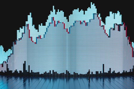 Abstract graphs and statistics on a black background. The trader analyzes the price movement of an...