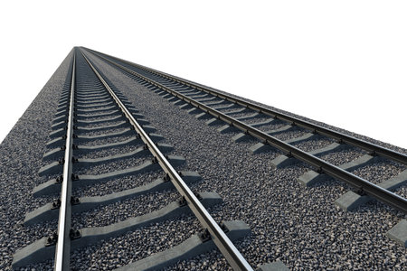 The gravel bed railway track on a white backgroundの写真素材