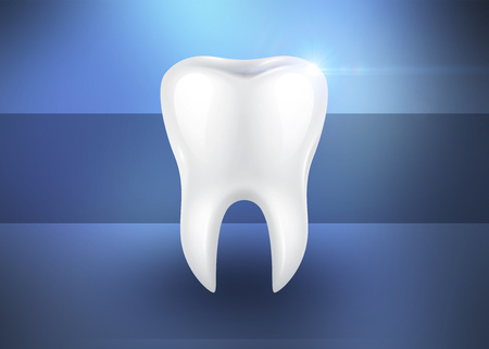 Healthy white tooth. tooth illustration on a blue backgroundの写真素材