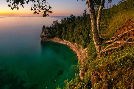 Sunset at Pictured Rock National Lakeshore, Michigan, USAの写真素材