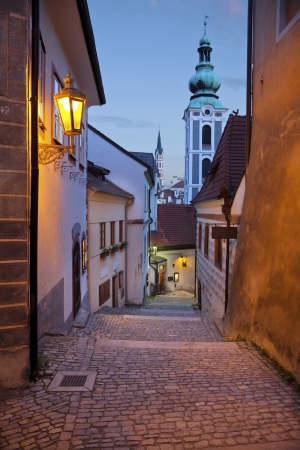 Cesky Kromlov, Czech Republic. Image of old czech town- Cesky Krumlov at twilight.の写真素材