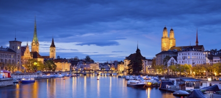 Zurich  Panoramic image of Zurich during twilight blue hour の写真素材
