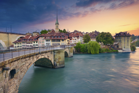 Bern. Image of Bern capital city of Switzerland during dramatic sunset.