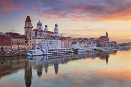 Passau. Passau skyline during sunset, Bavaria, Germany.の写真素材
