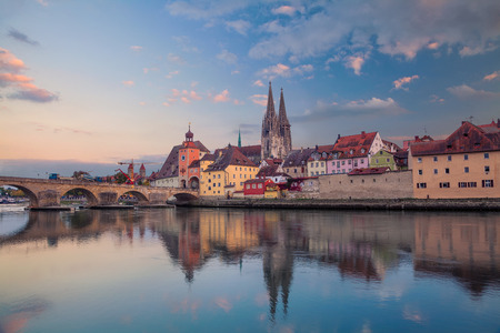 Regensburg. Cityscape image of Regensburg, Germany during sunset.の写真素材