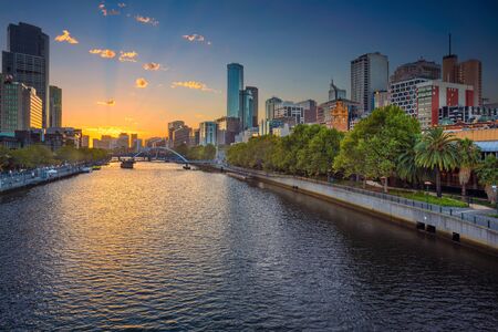 City of Melbourne. Cityscape image of Melbourne, Australia during summer sunset.の写真素材