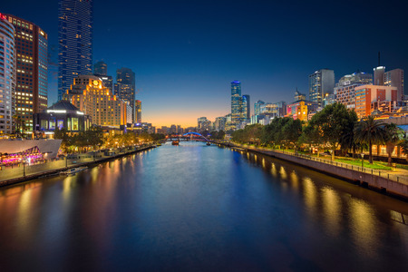 City of Melbourne. Cityscape image of Melbourne, Australia during twilight blue hour.の写真素材