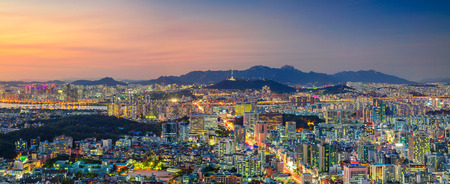 Seoul. Panoramic cityscape image of Seoul downtown during summer sunset.の写真素材