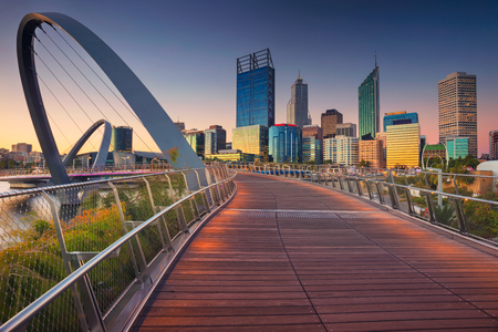 Perth. Cityscape image of Perth downtown skyline, Australia during sunset.の写真素材