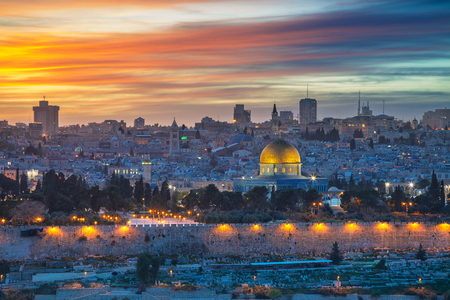 Old Town of Jerusalem. Cityscape image of Jerusalem, Israel with Dome of the Rock at sunset.の写真素材