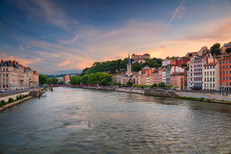 Lyon. Cityscape image of Lyon, France during sunset.の写真素材