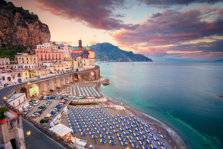 Atrani. Aerial view of Atrani famous coastal village located on Amalfi Coast, Italy.の写真素材