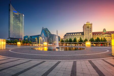Leipzig, Germany. Cityscape image of Leipzig downtown during beautiful sunset.の写真素材