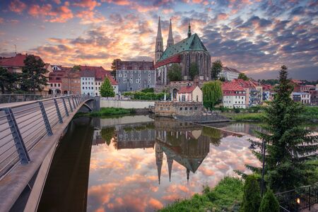 Gorlitz, Germany. Cityscape image of historical downtown of Gorlitz, Germany during dramatic sunset.