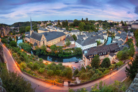 Luxembourg City. Aerial cityscape image of old town Luxembourg at summer sunset.の写真素材