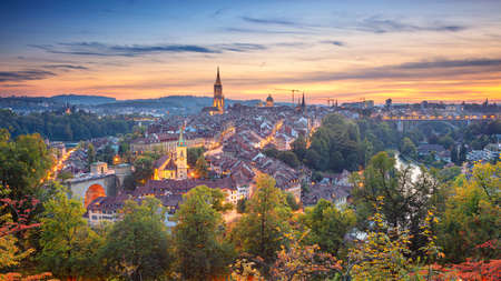 City of Bern. Panoramic cityscape image of downtown Bern, Switzerland during beautiful autumn...