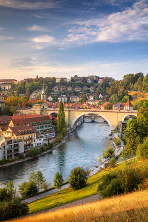 City of Bern. Cityscape image of the capital city of Bern, Switzerland during beautiful autumn sunset.の写真素材