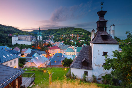 Banska Stiavnica, Slovakia. Cityscape image of historical city of Banska Stiavnica, Slovak Republic at summer sunset.の写真素材