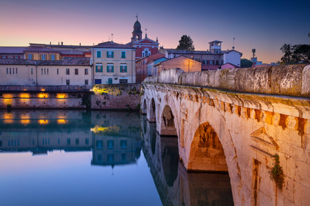 Rimini, Italy. Cityscape image of historical center of Rimini, Italy at sunrise.の写真素材